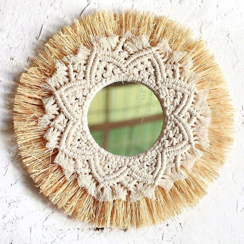 Nordic Straw Woven Hotel Bed and Breakfast Wall Boho Decor Handwoven Mirror Macrame Decorative Mirr
