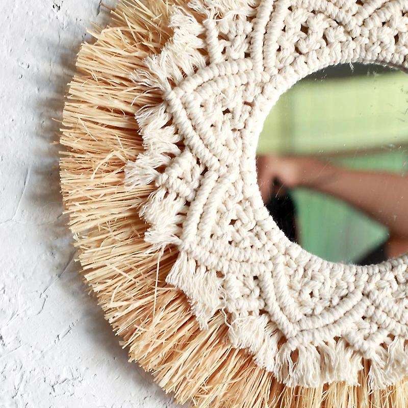 Nordic Straw Woven Hotel Bed and Breakfast Wall Boho Decor Handwoven Mirror Macrame Decorative Mirr