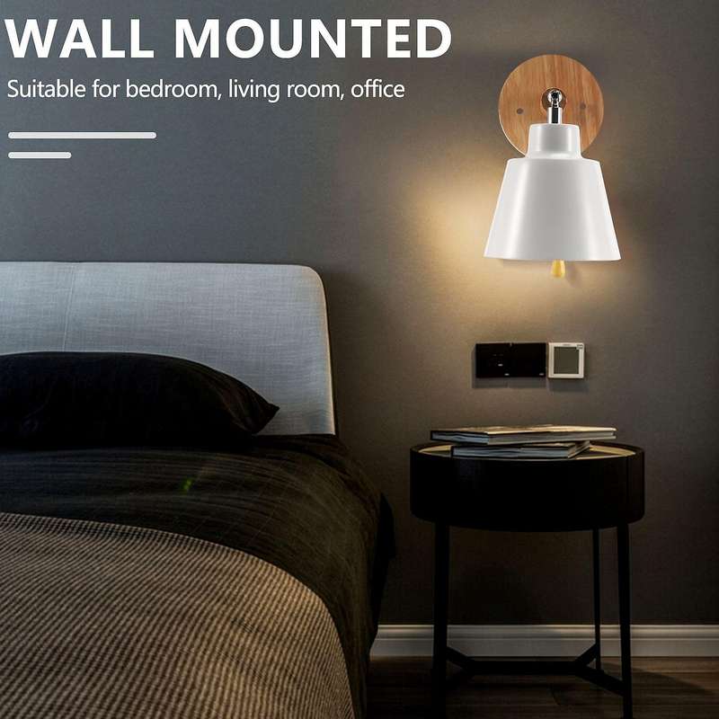 Nordic Wooden Wall Lamp Bedside Wall Lamp Sconce Wall Light for Bedroom Corridor with Zip Switch Fr