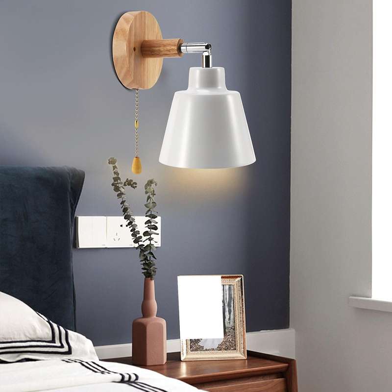 Nordic Wooden Wall Lamp Bedside Wall Lamp Sconce Wall Light for Bedroom Corridor with Zip Switch Fr