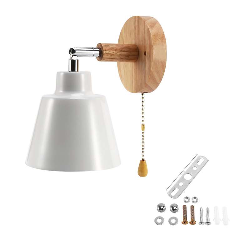 Nordic Wooden Wall Lamp Bedside Wall Lamp Sconce Wall Light for Bedroom Corridor with Zip Switch Fr