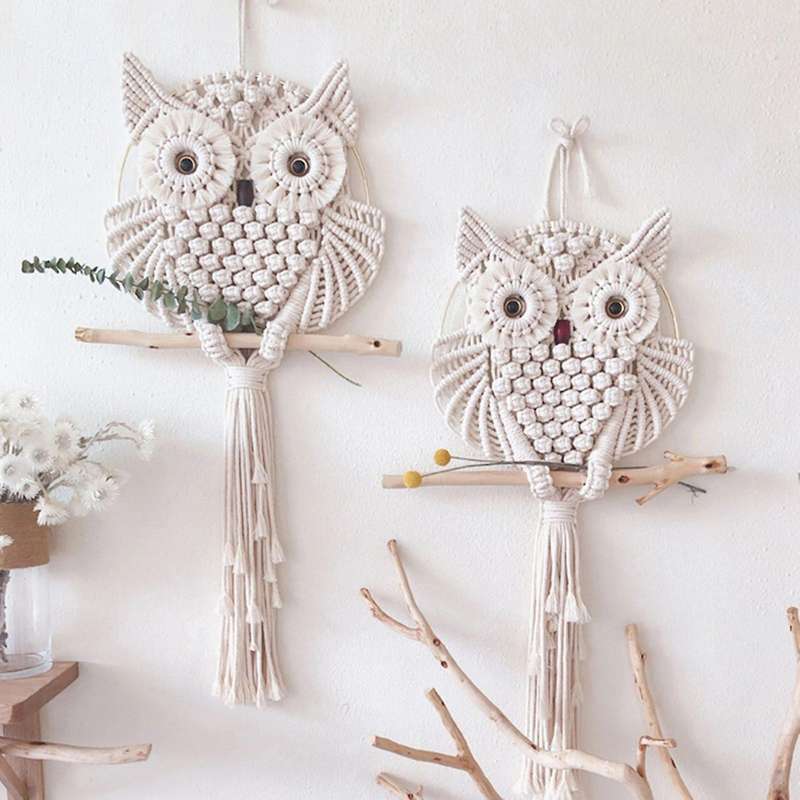 Nordic Style Owls Catchers Cotton Macrame Wall Hanging Handmade Tassels Tapestry Dreamcatcher Wind C