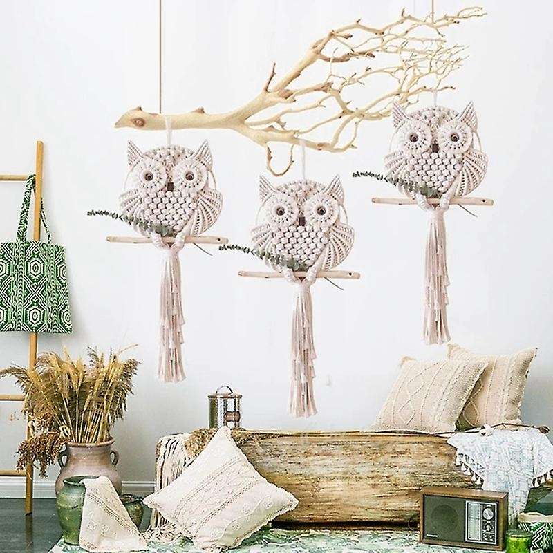 Nordic Style Owls Catchers Cotton Macrame Wall Hanging Handmade Tassels Tapestry Dreamcatcher Wind C