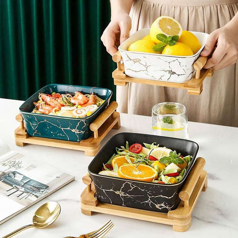 Northern European Marble Pattern Ceramics Square Fruit Salad Bowl Home Decoration Tableware Fruit Pl