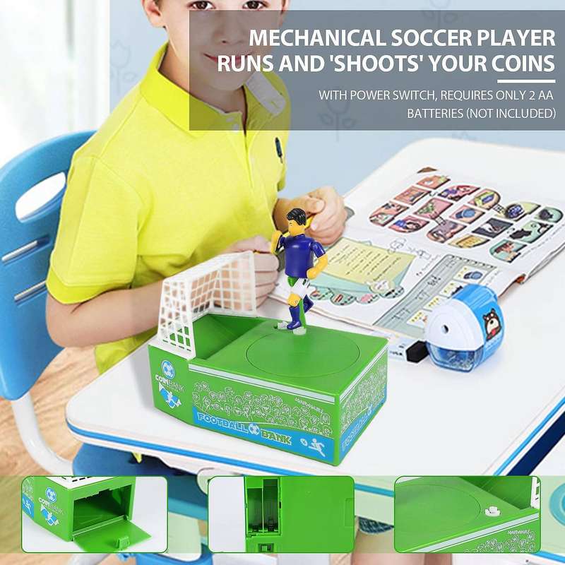 Novelty Gift Cartoon Football Savings Pot Electric Piggy Bank Soccer Player Goal Kicking Coin Bank