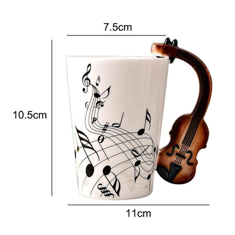 Novelty Violin Handle Ceramic Cup Free Spectrum Coffee Milk Tea Cup Personality Mug Unique Musical