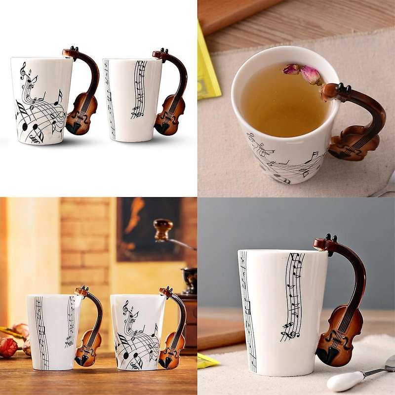 Novelty Violin Handle Ceramic Cup Free Spectrum Coffee Milk Tea Cup Personality Mug Unique Musical