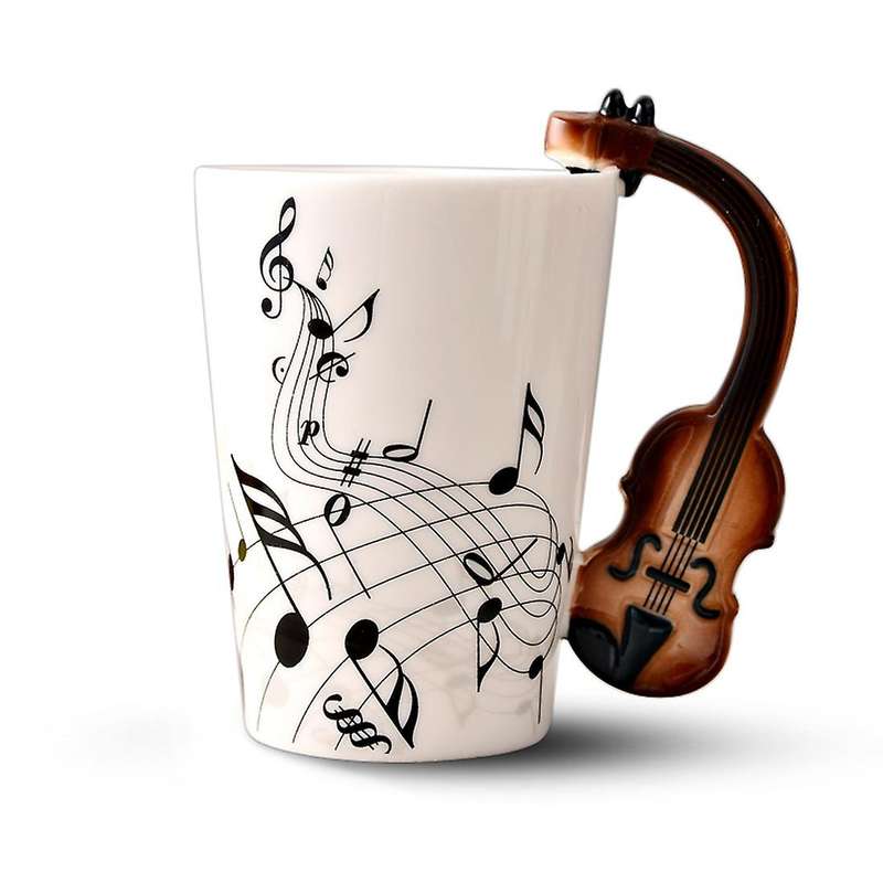 Novelty Violin Handle Ceramic Cup Free Spectrum Coffee Milk Tea Cup Personality Mug Unique Musical