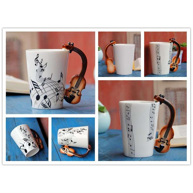 Novelty Violin Handle Ceramic Cup Free Spectrum Coffee Milk Tea Cup Personality Mug Unique Musical