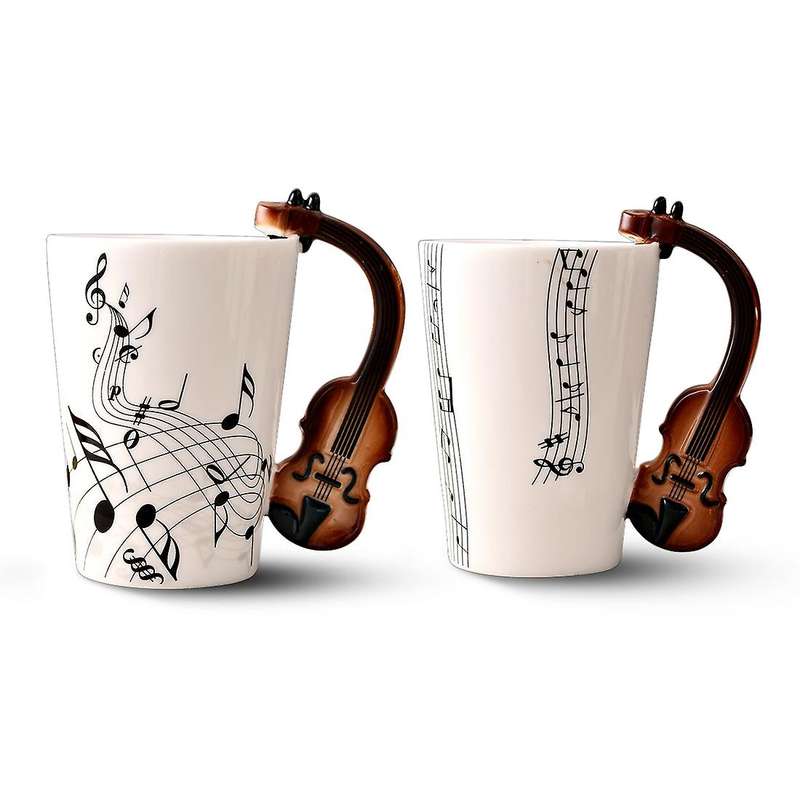 Novelty Violin Handle Ceramic Cup Free Spectrum Coffee Milk Tea Cup Personality Mug Unique Musical