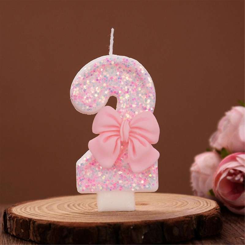 Number Cake Decorating Candles Cute Pink Bow Baby Girl Birthday Cake Topper Decoration Party Suppli