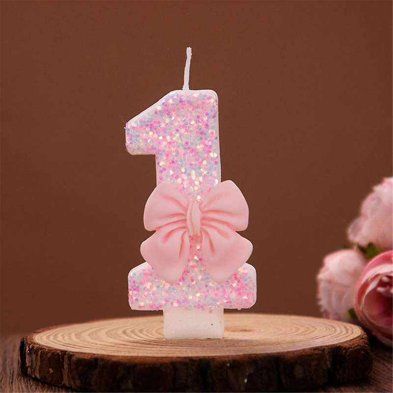 Number Cake Decorating Candles Cute Pink Bow Baby Girl Birthday Cake Topper Decoration Party Suppli