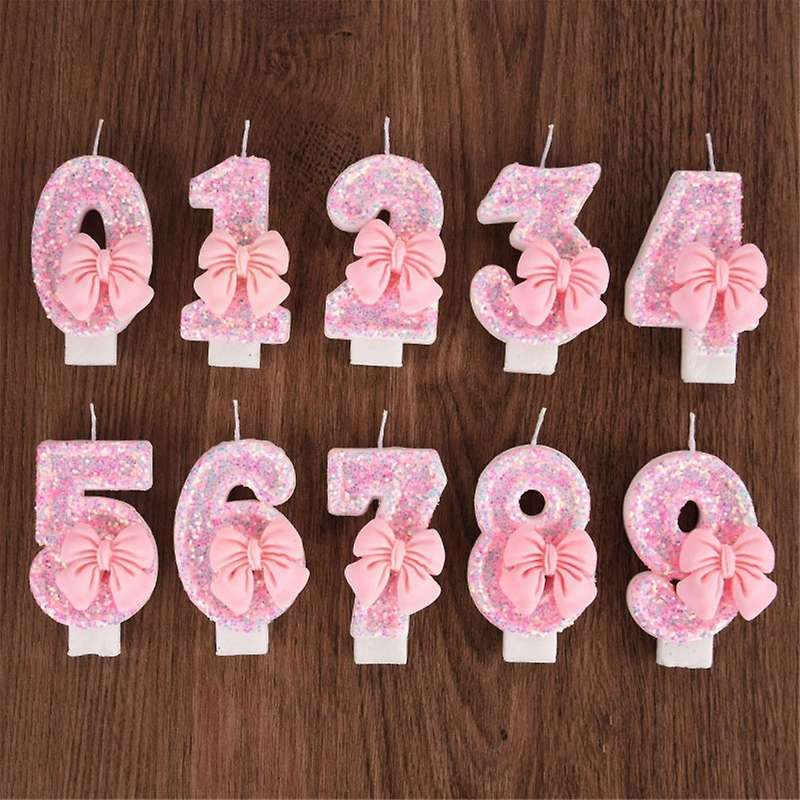 Number Cake Decorating Candles Cute Pink Bow Baby Girl Birthday Cake Topper Decoration Party Suppli
