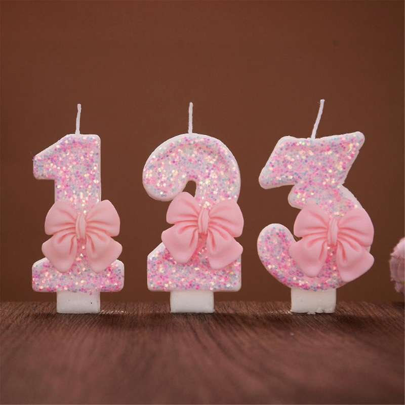 Number Cake Decorating Candles Cute Pink Bow Baby Girl Birthday Cake Topper Decoration Party Suppli