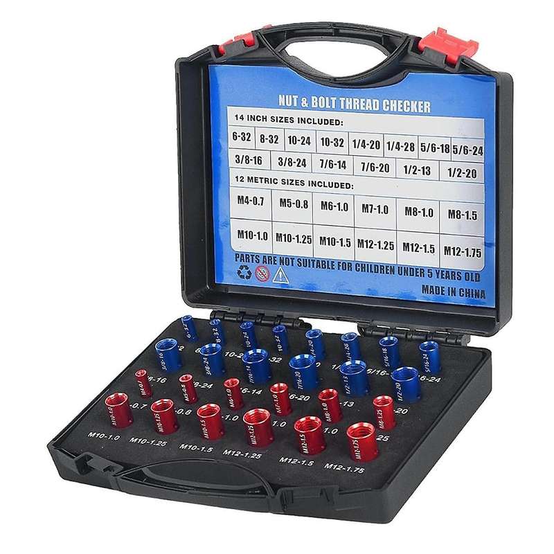 Nut and Bolt - 26pcs(14 Inch & 12 Metric) Identifier Gauge Set Bolt Sizing Gauges
