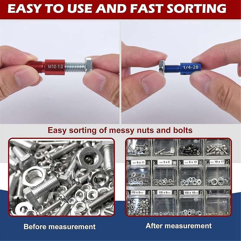 Nut and Bolt - 26pcs(14 Inch & 12 Metric) Identifier Gauge Set Bolt Sizing Gauges