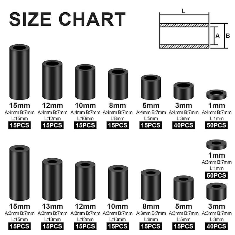 Nylon Spacers, Plastic Spacers Washers Assortment Kit, 345 Pcs Electrical Outlet Screw Spacers, M3