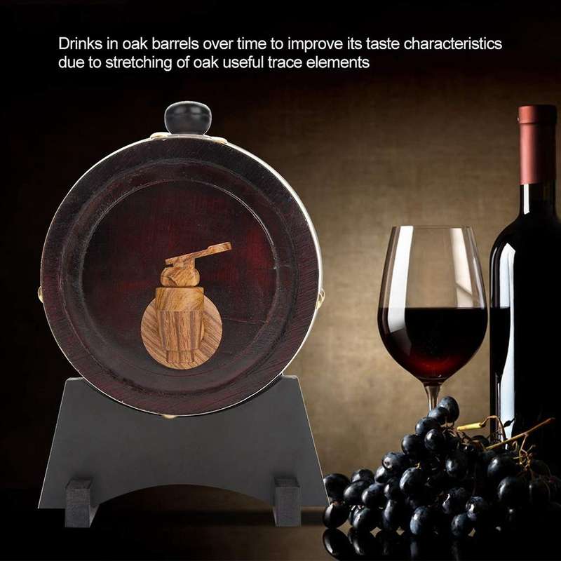 Oak Wine Barrel 1.5L Whiskey Barrel Dispenser for Fine Wine Beer Whiskey Oak Storage Barrel