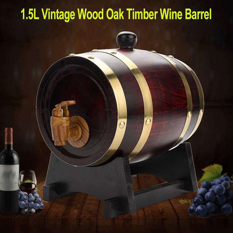 Oak Wine Barrel 1.5L Whiskey Barrel Dispenser for Fine Wine Beer Whiskey Oak Storage Barrel