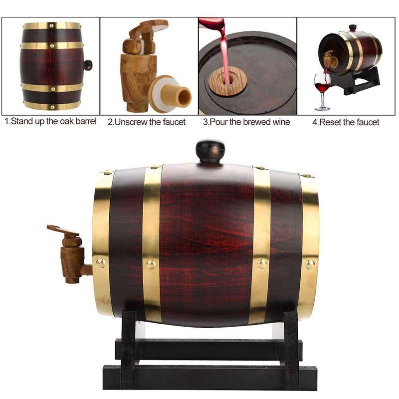 Oak Wine Barrel 1.5L Whiskey Barrel Dispenser for Fine Wine Beer Whiskey Oak Storage Barrel