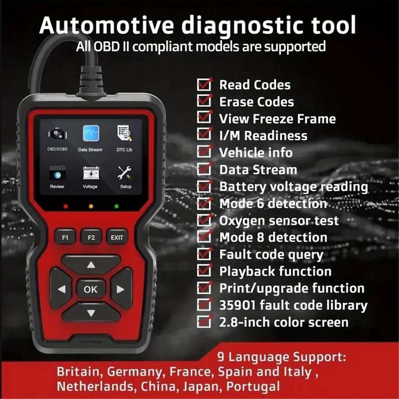 Obd2 Scanner Live Data Professional Mechanic Diagnostic Code Reader Tool for Check Engine Light Bat
