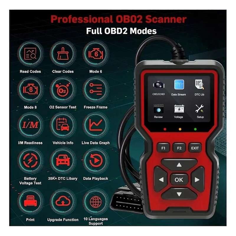 Obd2 Scanner Live Data Professional Mechanic Diagnostic Code Reader Tool for Check Engine Light Bat