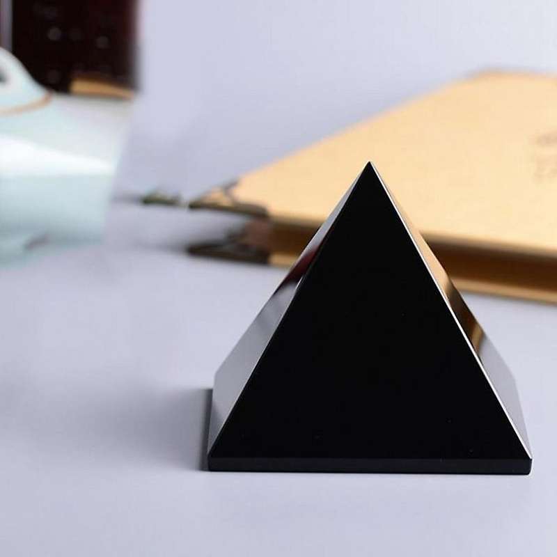 Obsidian Pyramid Pendulum Black Crystal Power Stone Ornaments Healing Pyramid Home Office Desk Acces