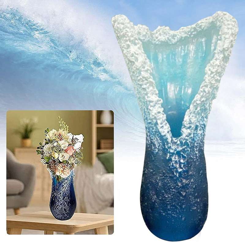 Ocean Resin Wave Vase Modern Flower Vases Exquisite Resin Desktop Flower Pot for Home Decoration,L