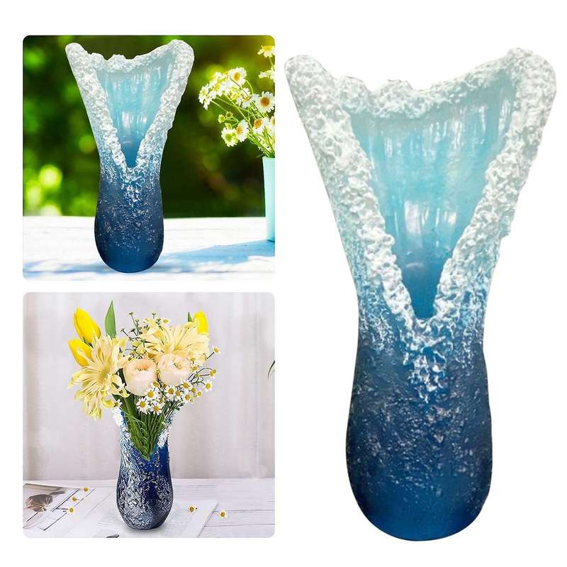 Ocean Resin Wave Vase Modern Flower Vases Exquisite Resin Desktop Flower Pot for Home Decoration,L