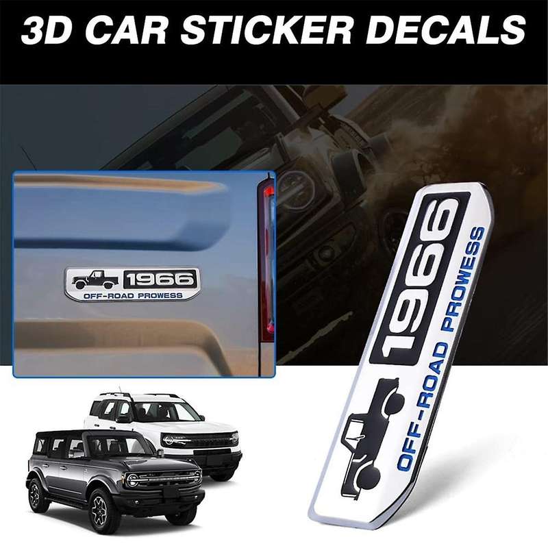 Off-Road 1966 Badge Emblem, Classic Metal 3D Emblem Overlay Decals Stickers for Rear and Sides Door,