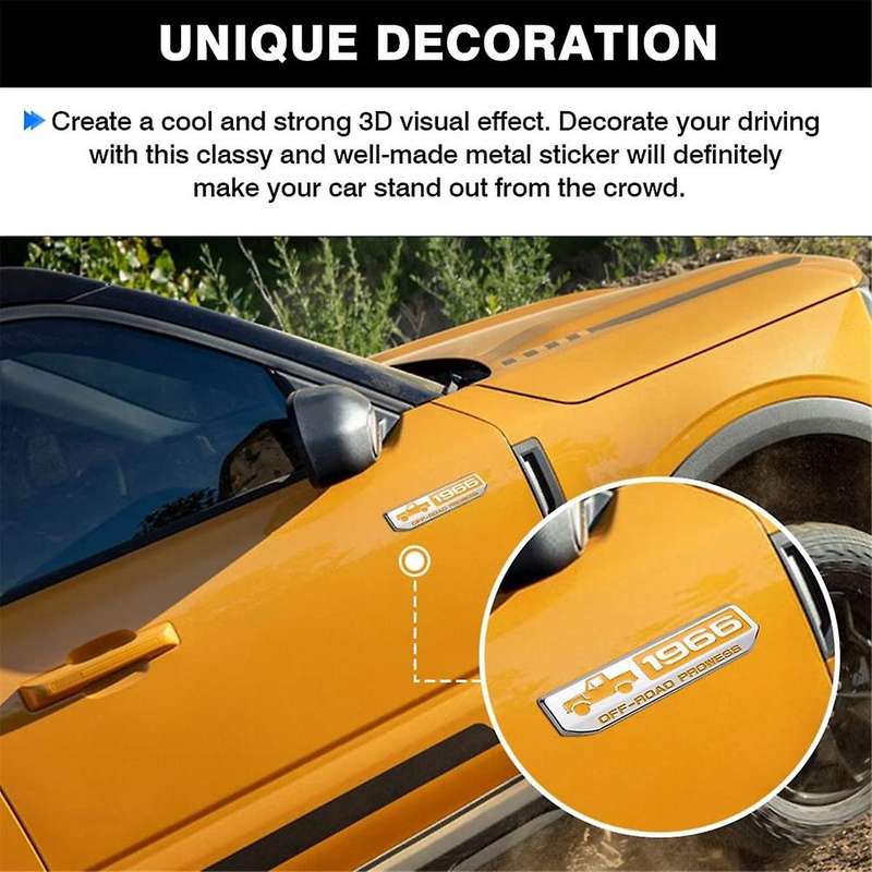 Off-Road 1966 Badge Emblem, Classic Metal 3D Emblem Overlay Decals Stickers for Rear and Sides Door,