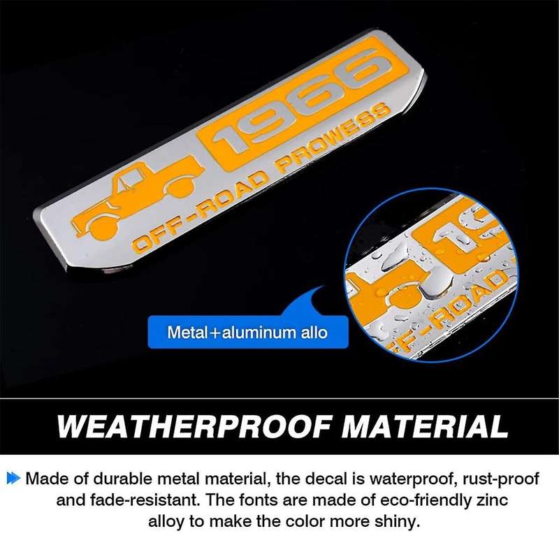 Off-Road 1966 Badge Emblem, Classic Metal 3D Emblem Overlay Decals Stickers for Rear and Sides Door,