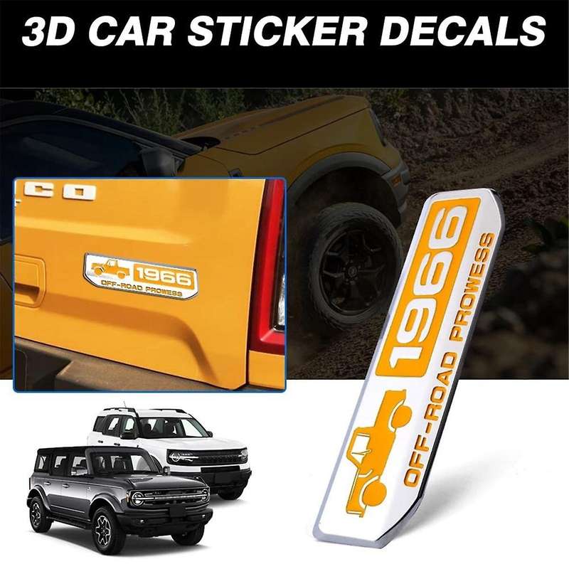 Off-Road 1966 Badge Emblem, Classic Metal 3D Emblem Overlay Decals Stickers for Rear and Sides Door,