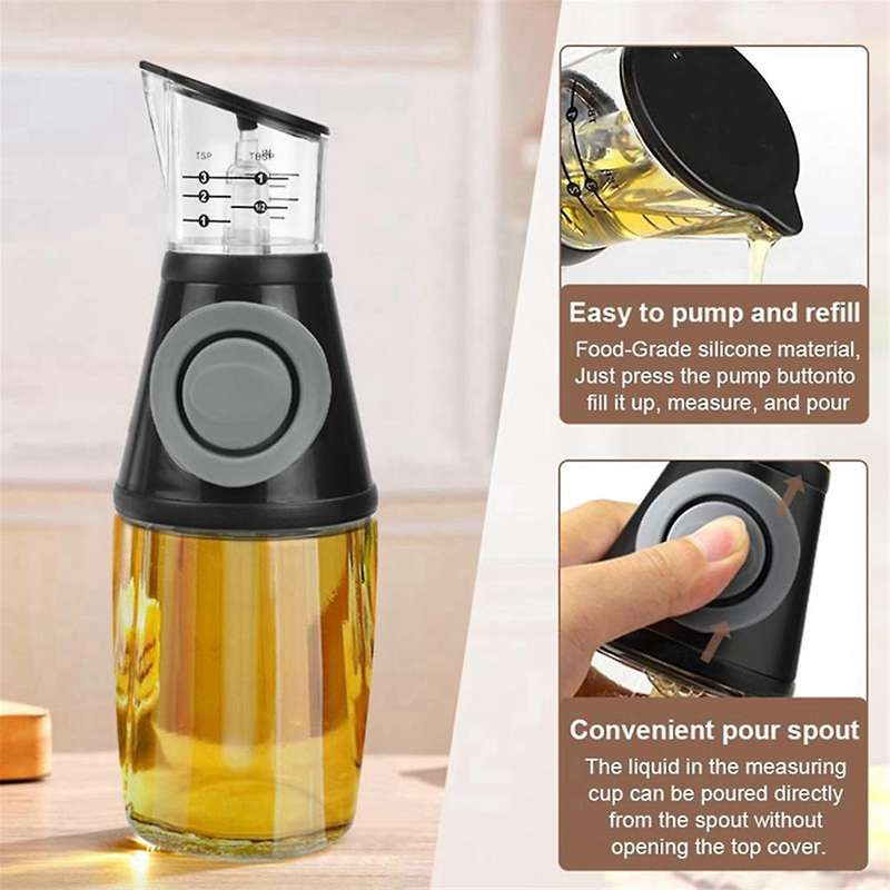 Oil Dispenser with Dosing Pump and Measuring Cup 250ml with Cleaning Brush
