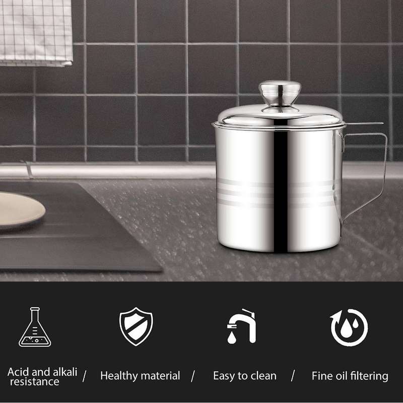 Oil Strainer Pot Stainless Steel Container Jug Can with Filter Leakproof Cooking Oil Pot Dispenser