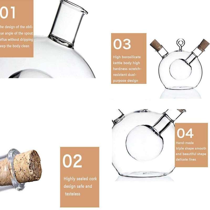 Olive Oil and Vinegar Dispenser 2 in 1 Glass Bottle with Cork Stopper