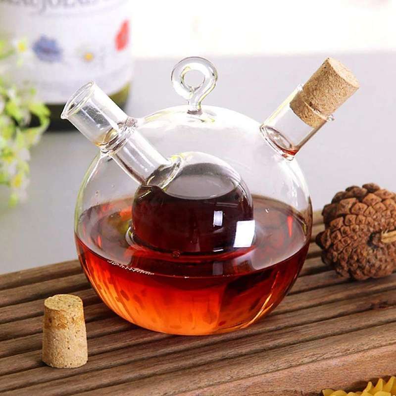 Olive Oil and Vinegar Dispenser 2 in 1 Glass Bottle with Cork Stopper