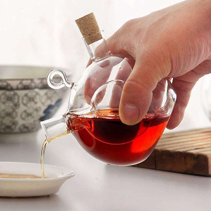 Olive Oil and Vinegar Dispenser 2 in 1 Glass Bottle with Cork Stopper
