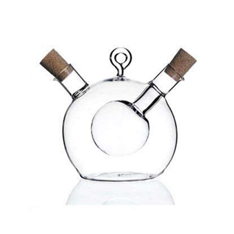 Olive Oil and Vinegar Dispenser 2 in 1 Glass Bottle with Cork Stopper
