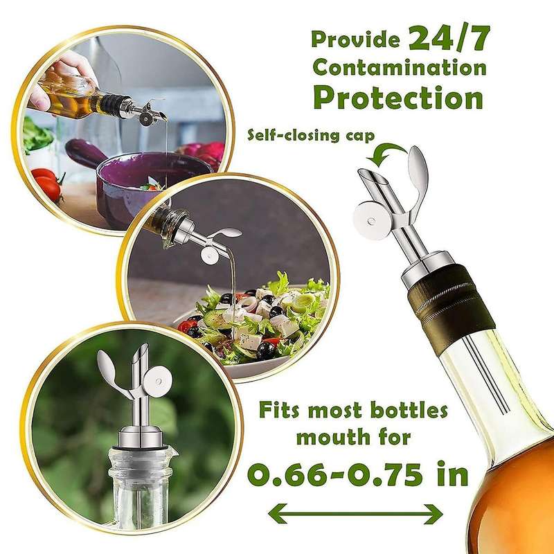 Olive Oil Bottle Spout, Stainless Steel Liquor Bottle Pourers for Vinegar, Auto Flip Top No-Drip Oli