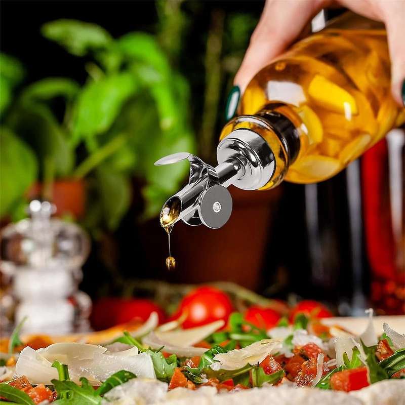 Olive Oil Bottle Spout, Stainless Steel Liquor Bottle Pourers for Vinegar, Auto Flip Top No-Drip Oli