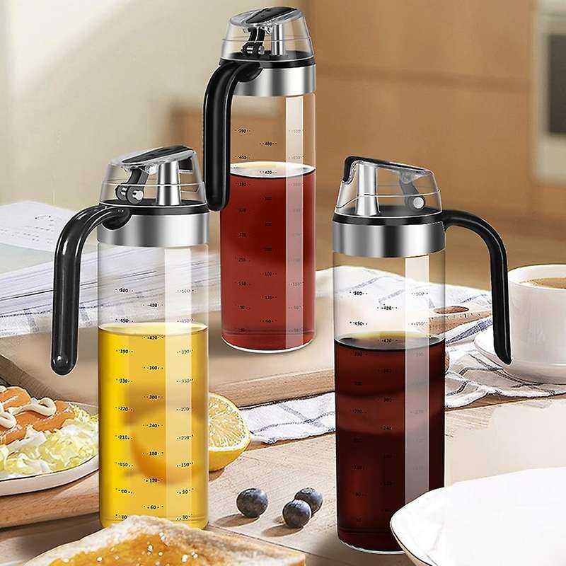 Olive Oil Dispenser Bottle Auto Flip Condiment Container Automatic Cap and Leakproof Vinegar Glass