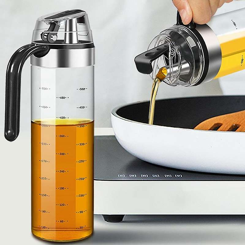 Olive Oil Dispenser Bottle Auto Flip Condiment Container Automatic Cap and Leakproof Vinegar Glass