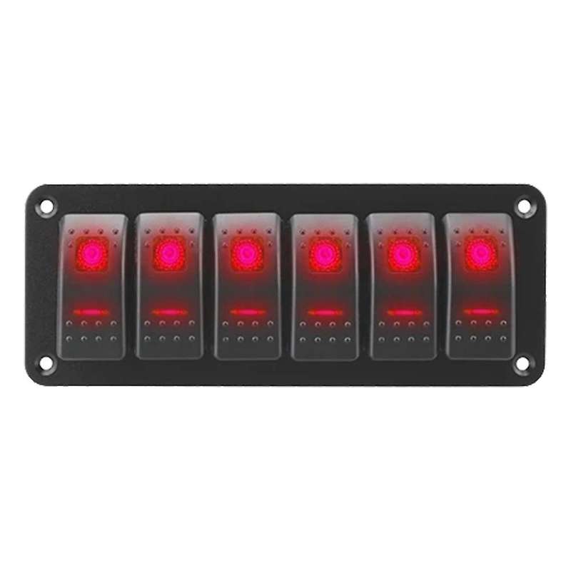 ON-OFF Rocker Switch Panel Waterproof LED Toggle Switch Panel 12/24V 6 Gang for Marine Boat Caravan