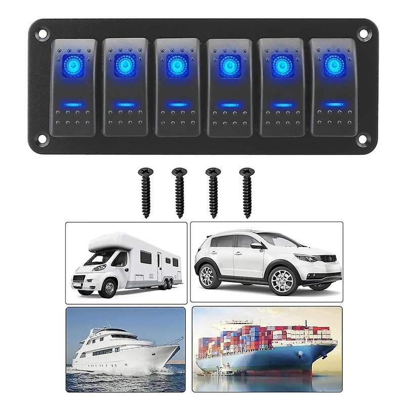 ON-OFF Rocker Switch Panel Waterproof LED Toggle Switch Panel 12/24V 6 Gang for Marine Boat Caravan