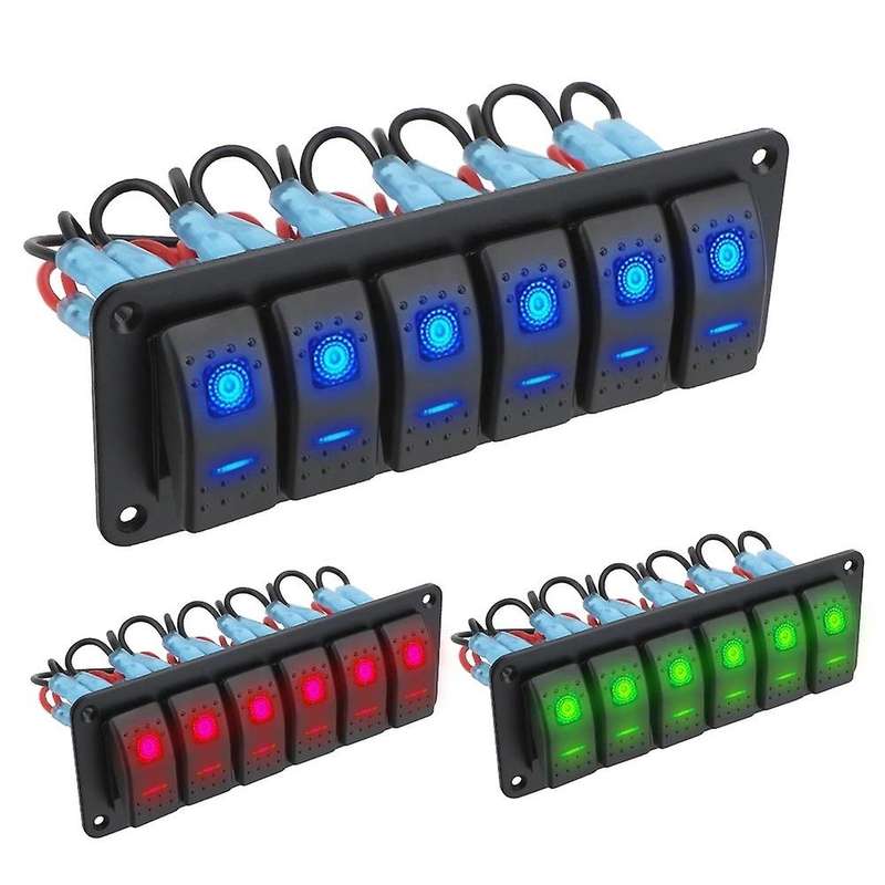 ON-OFF Rocker Switch Panel Waterproof LED Toggle Switch Panel 12/24V 6 Gang for Marine Boat Caravan