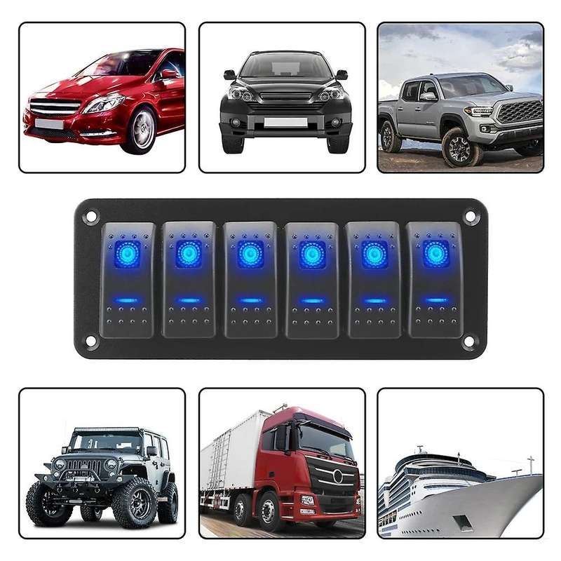ON-OFF Rocker Switch Panel Waterproof LED Toggle Switch Panel 12/24V 6 Gang for Marine Boat Caravan