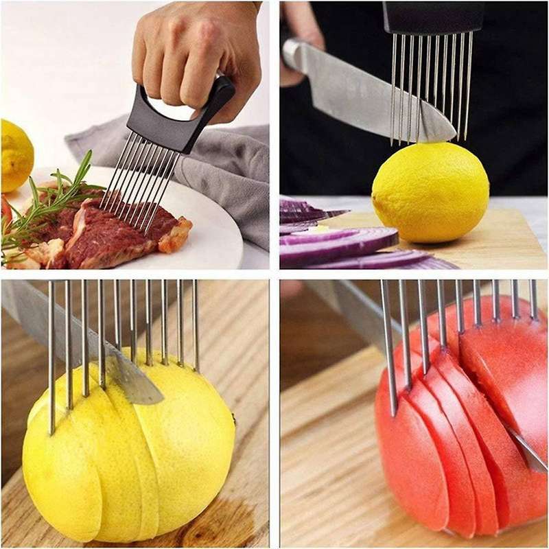 Onion Slicer,Stainless Steel Onion Cutter, Protective Cover Included, Dishwasher Safe