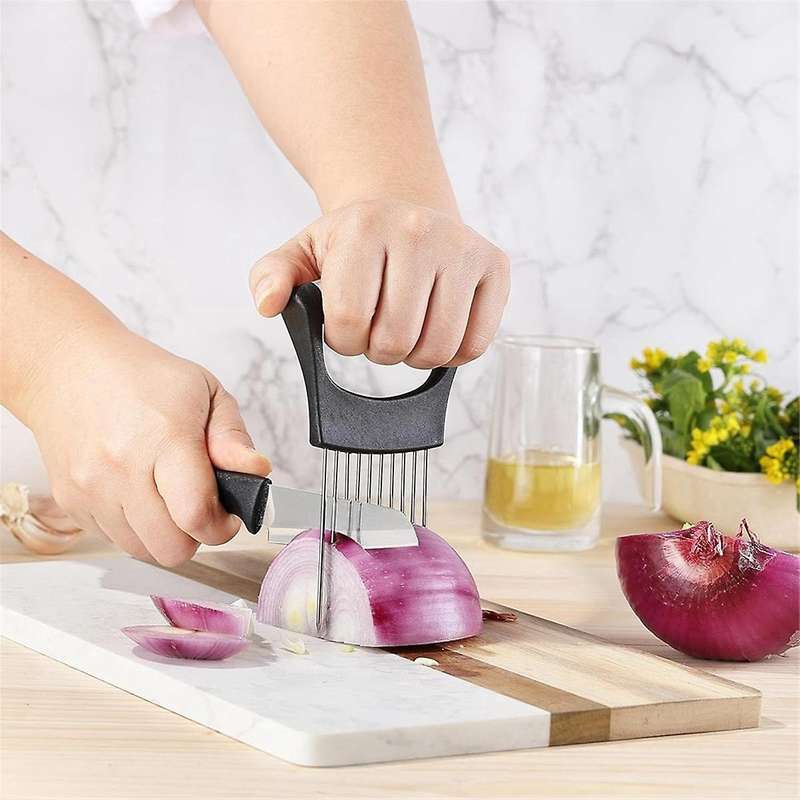 Onion Slicer,Stainless Steel Onion Cutter, Protective Cover Included, Dishwasher Safe