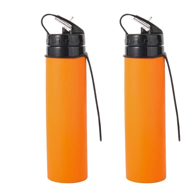 Orange Folding Silicone 600ml Water Bottle Cycling Water Cup Portable Shatterproof Silicone Water B